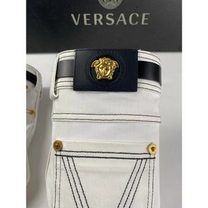 VERSACE Stiletto White Denim Boots 39